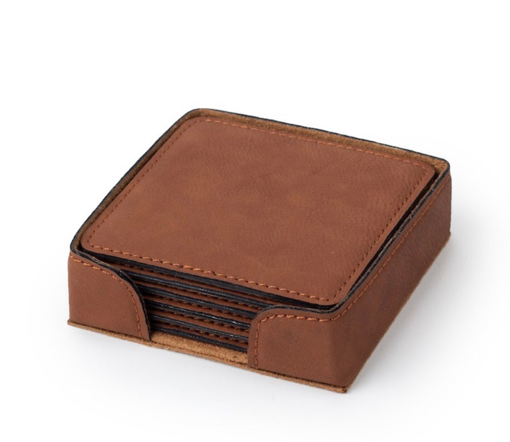 Custom Engraved Leather Coasters