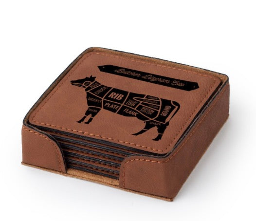 Custom Engraved Leather Coasters